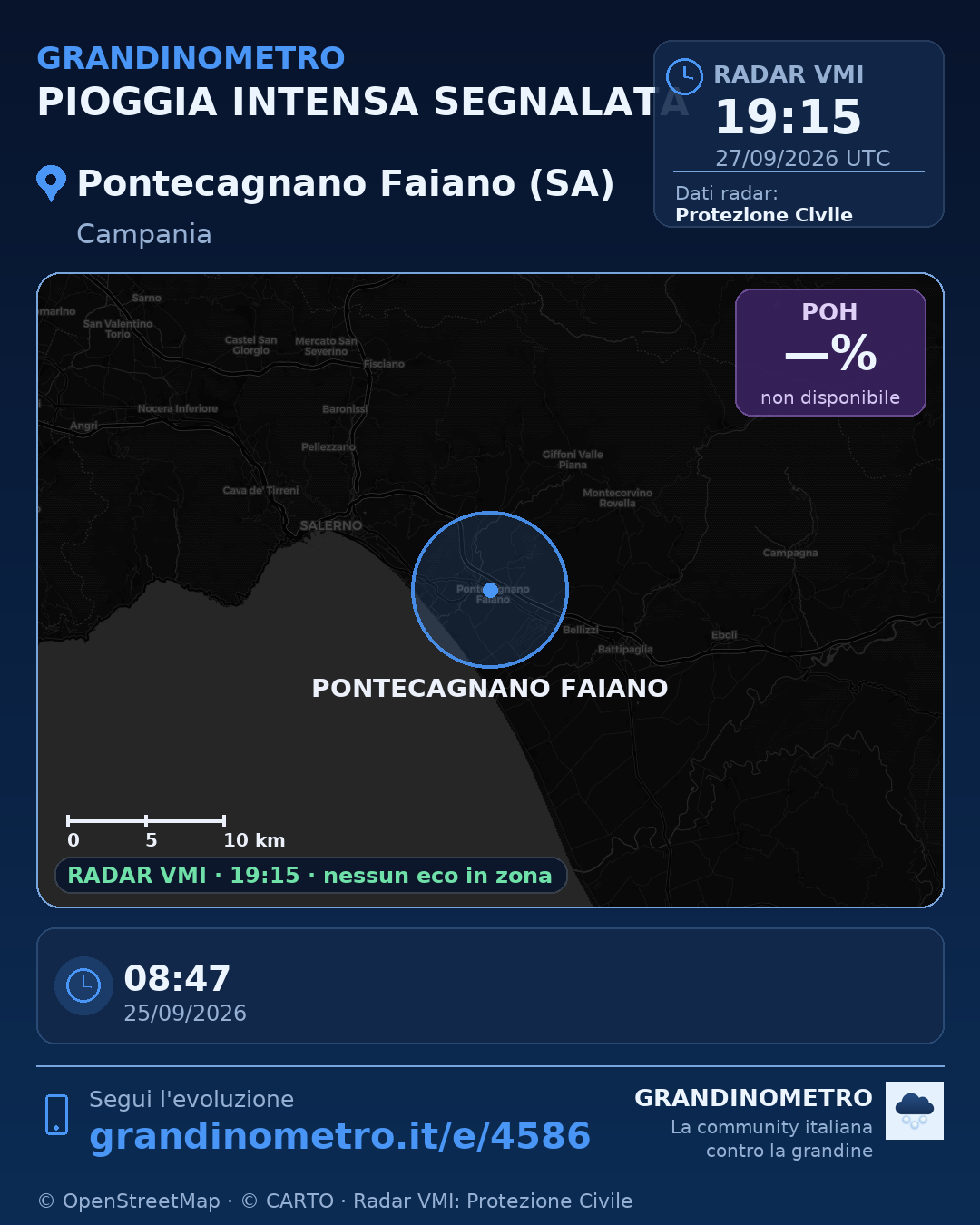 Mappa dell'evento: pioggia intensa a Pontecagnano Faiano (SA)