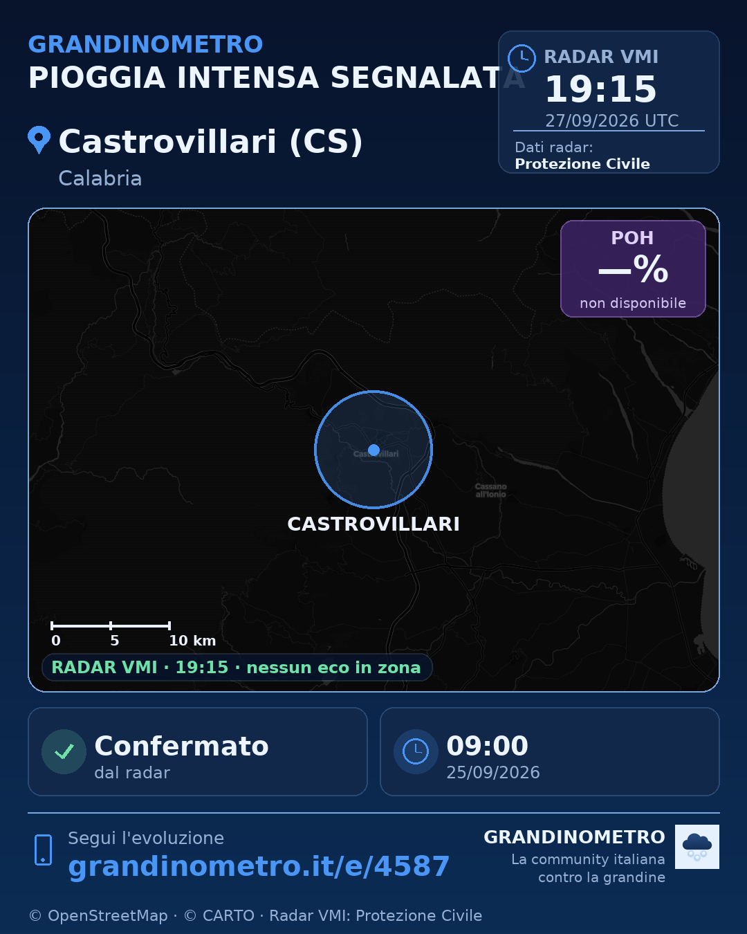 Mappa dell'evento: pioggia intensa a Castrovillari (CS)