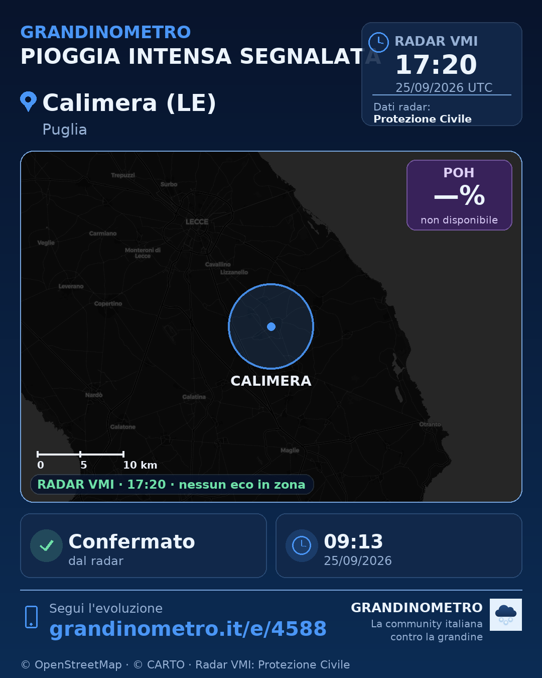 Mappa dell'evento: pioggia intensa a Calimera (LE)