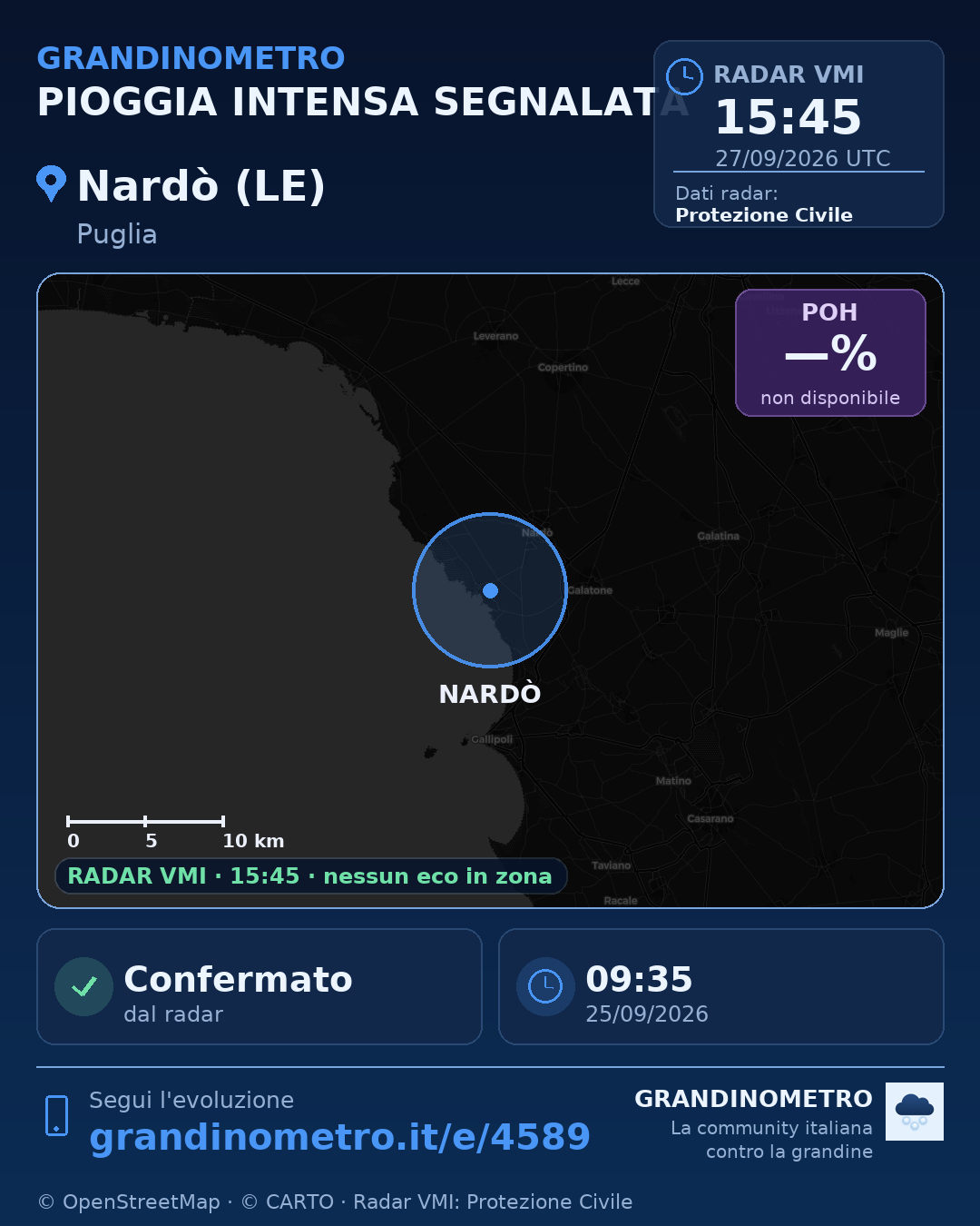 Mappa dell'evento: pioggia intensa a Nardò (LE)