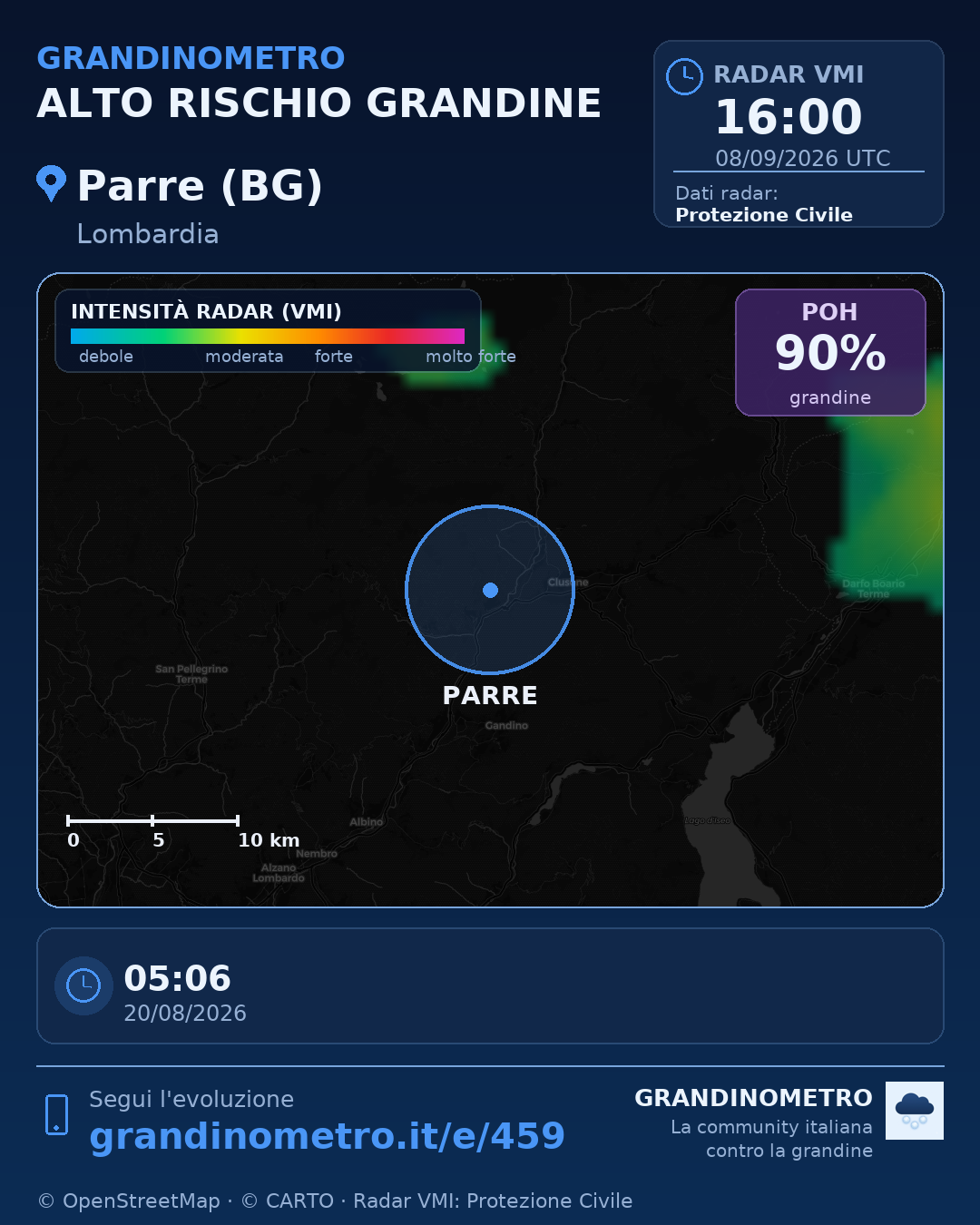Mappa dell'evento: grandine a Parre (BG)