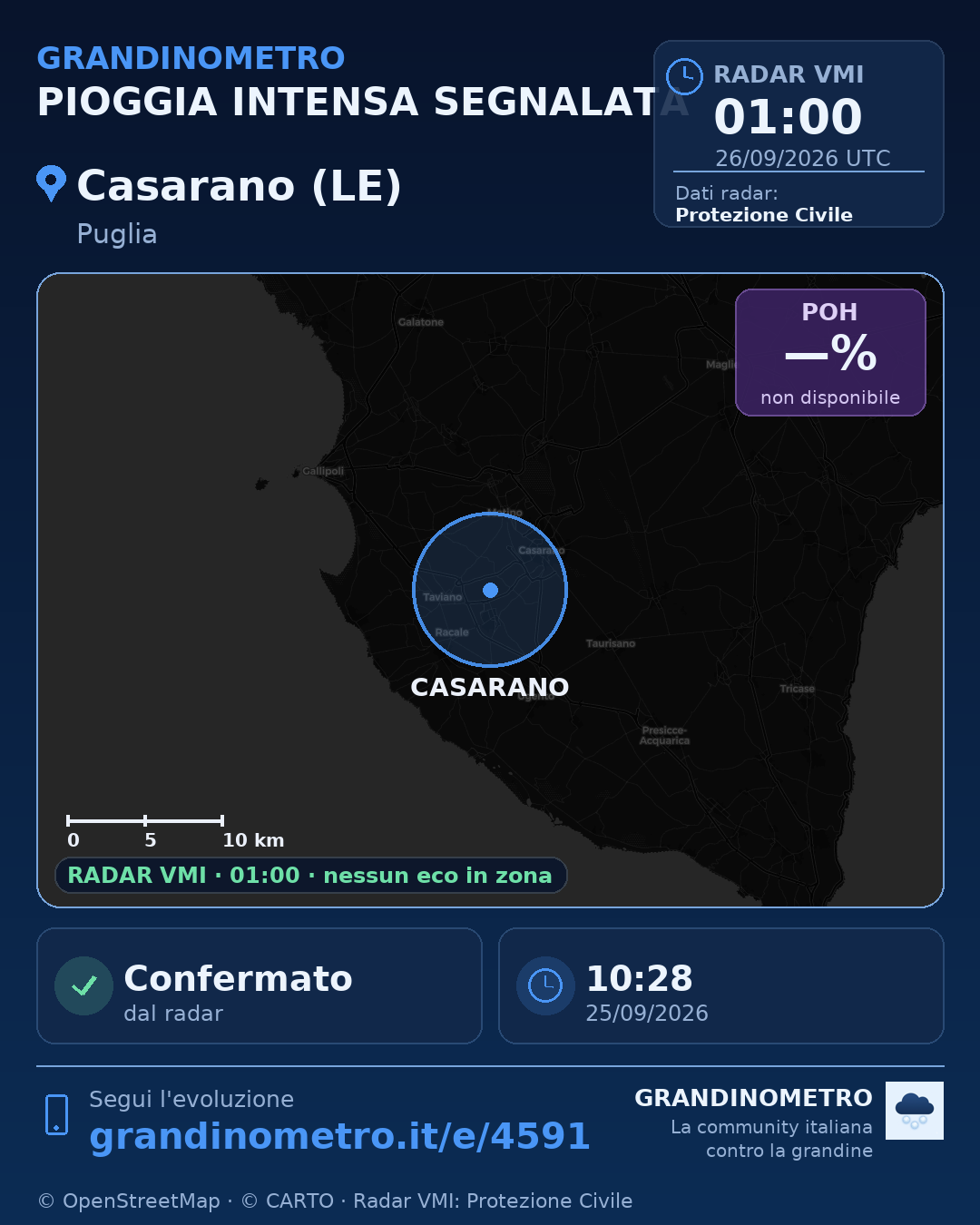 Mappa dell'evento: pioggia intensa a Casarano (LE)