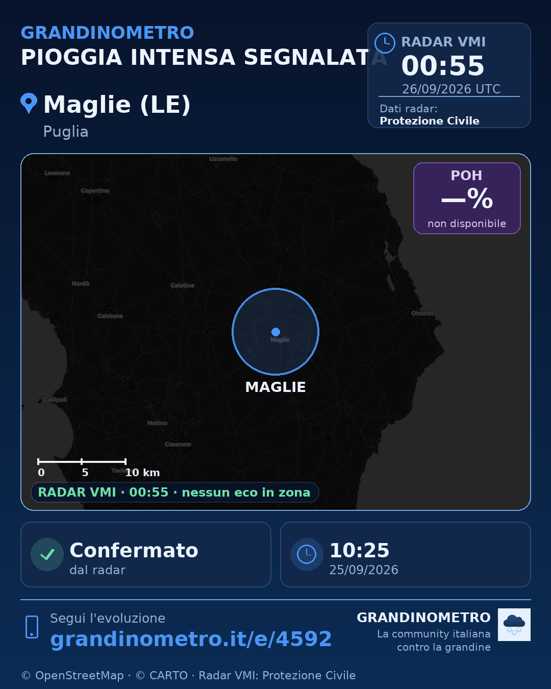 Mappa dell'evento: pioggia intensa a Maglie (LE)