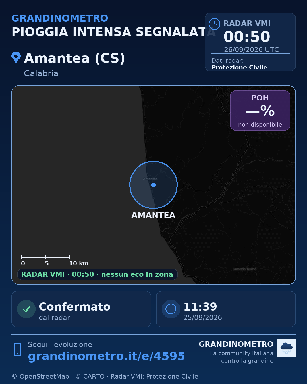 Mappa dell'evento: pioggia intensa ad Amantea (CS)