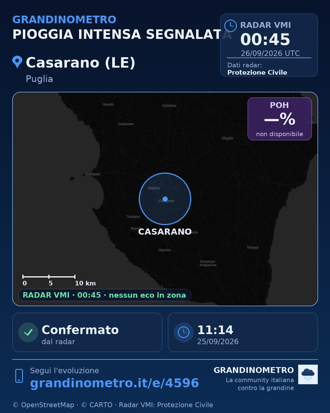 Mappa dell'evento: pioggia intensa a Casarano (LE)