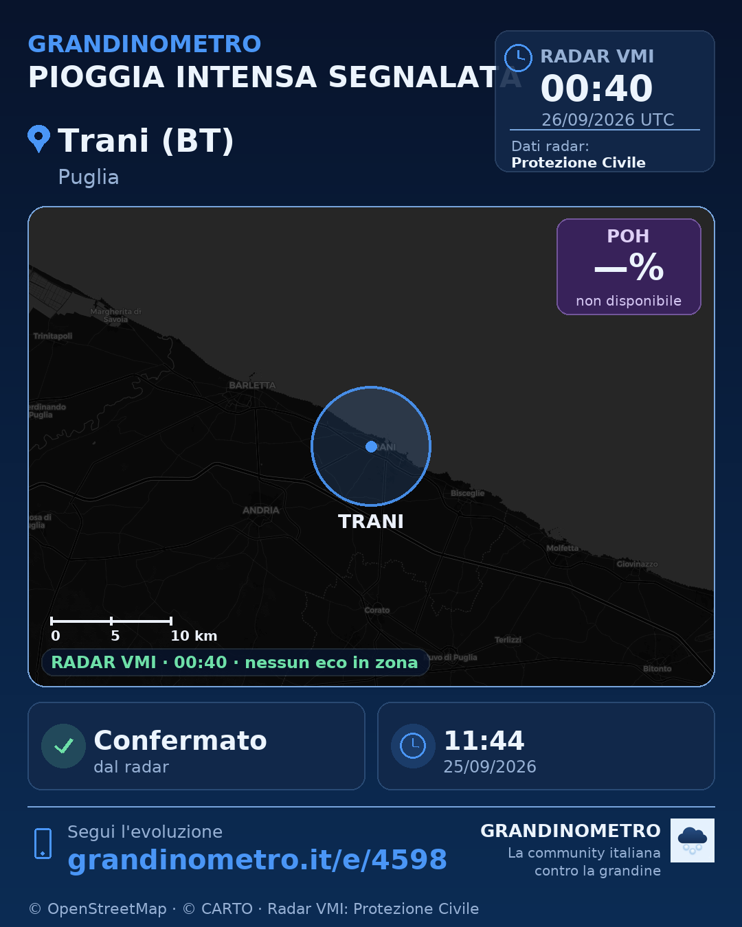 Mappa dell'evento: pioggia intensa a Trani (BT)