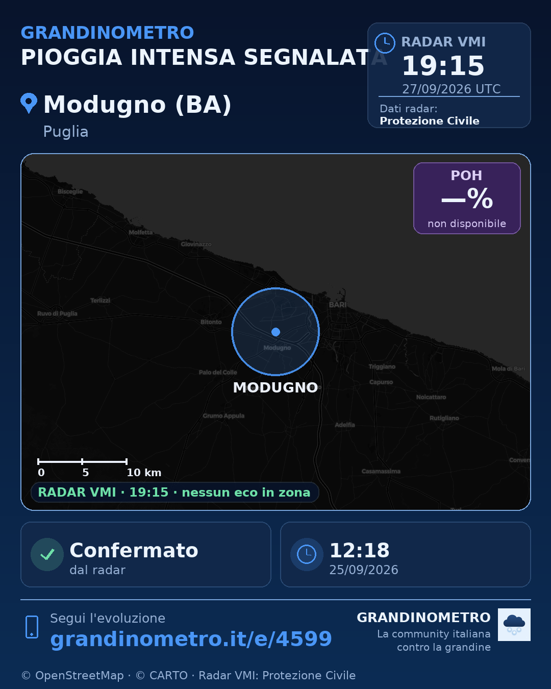 Mappa dell'evento: pioggia intensa a Modugno (BA)
