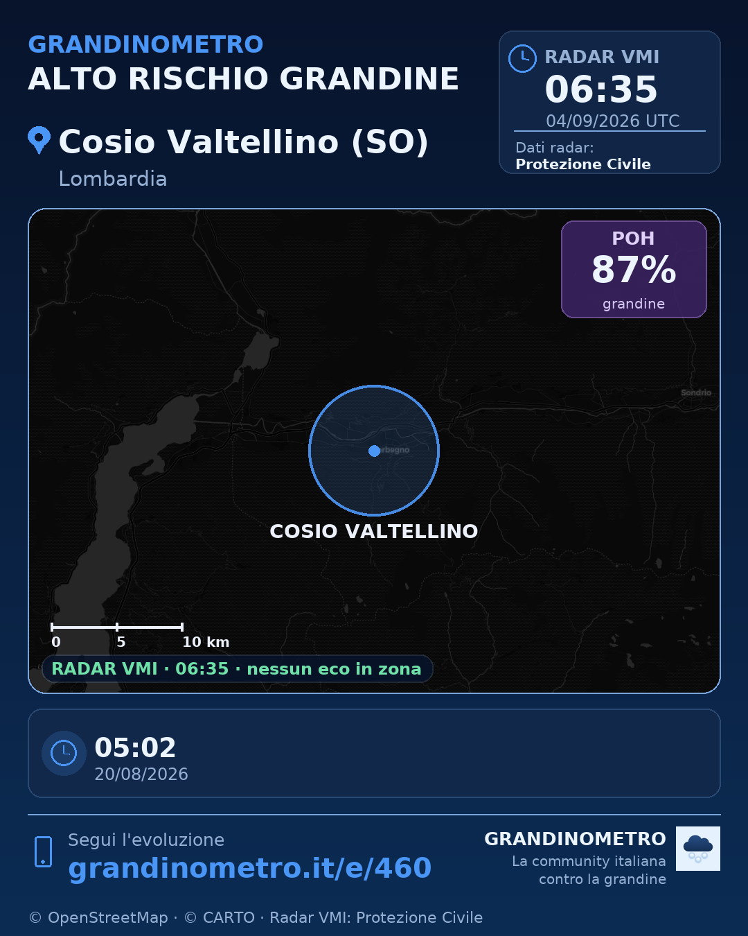 Mappa dell'evento: grandine a Cosio Valtellino (SO)