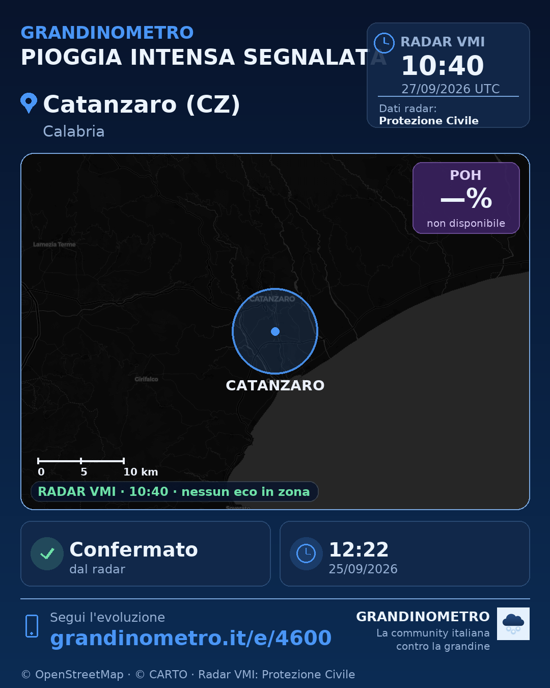 Mappa dell'evento: pioggia intensa a Catanzaro (CZ)