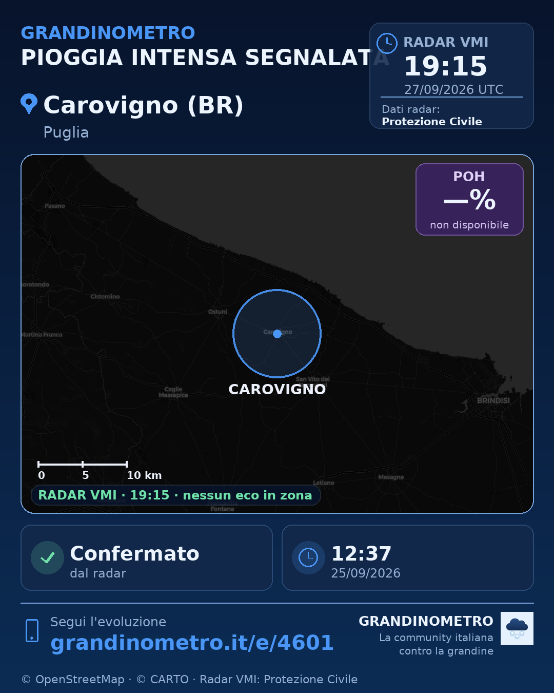 Mappa dell'evento: pioggia intensa a Carovigno (BR)