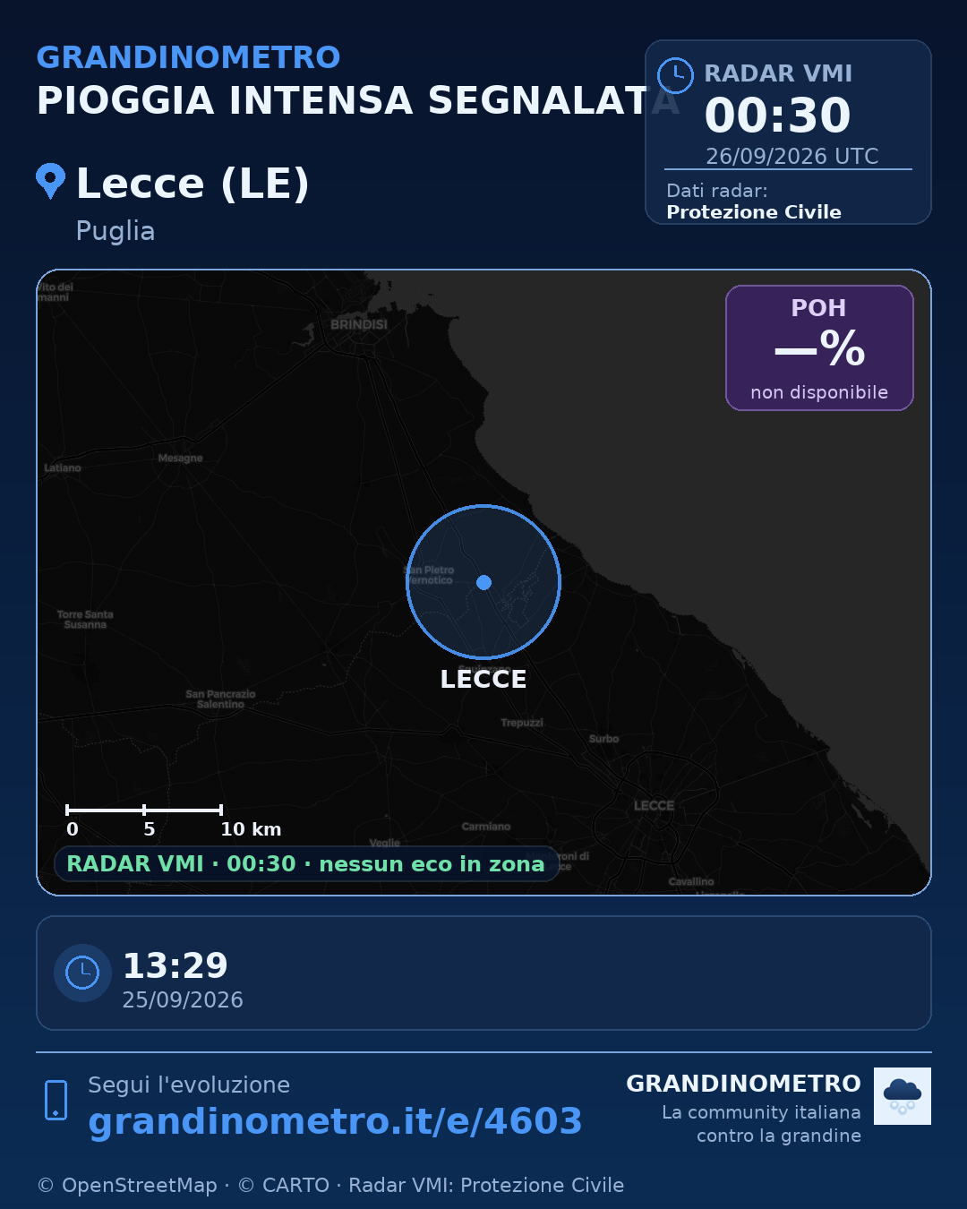 Mappa dell'evento: pioggia intensa a Lecce (LE)