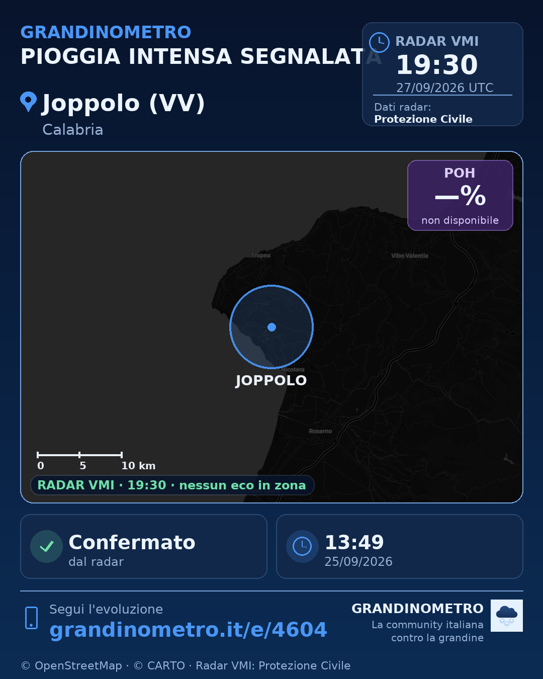 Mappa dell'evento: pioggia intensa a Joppolo (VV)
