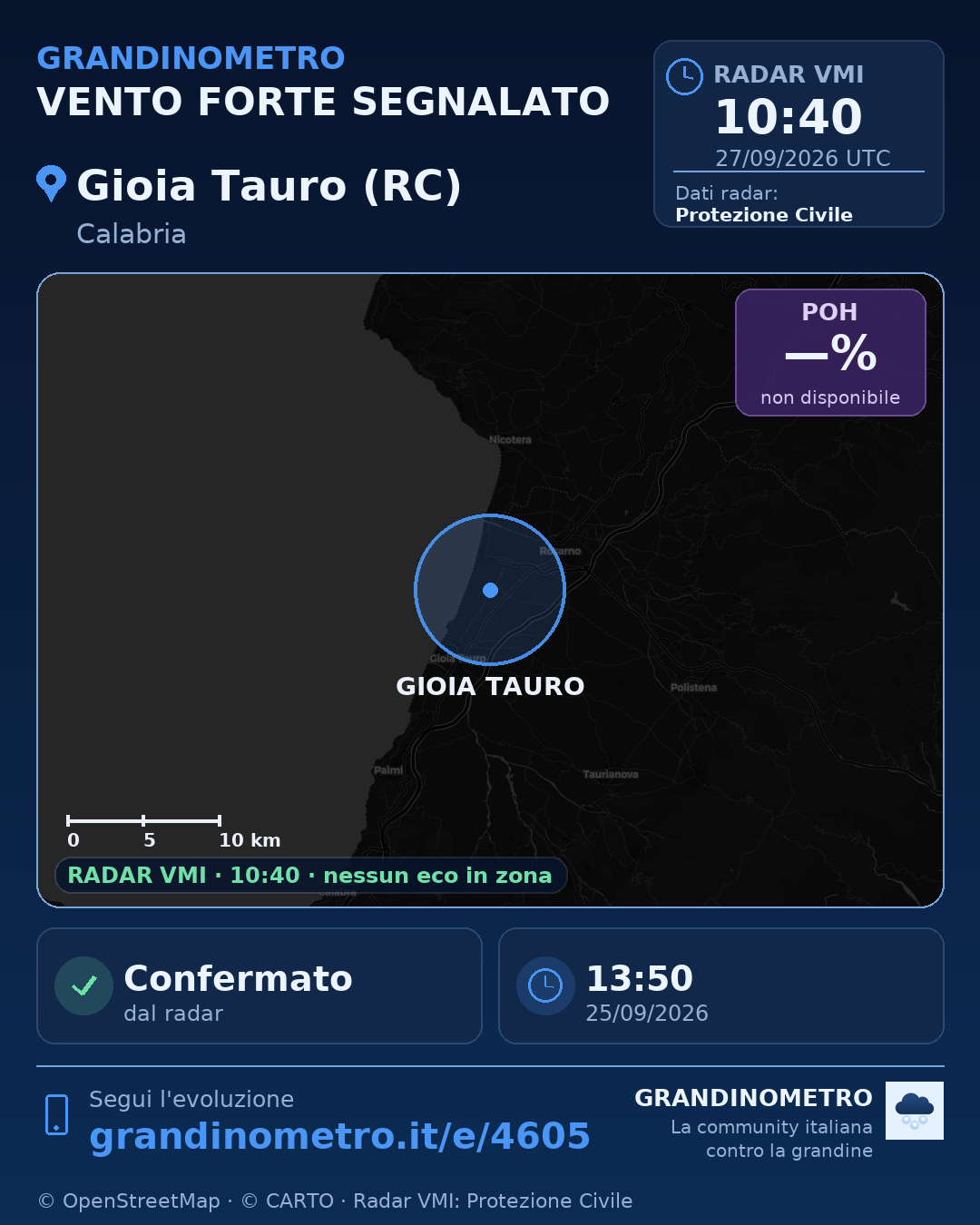 Mappa dell'evento: vento forte a Gioia Tauro (RC)