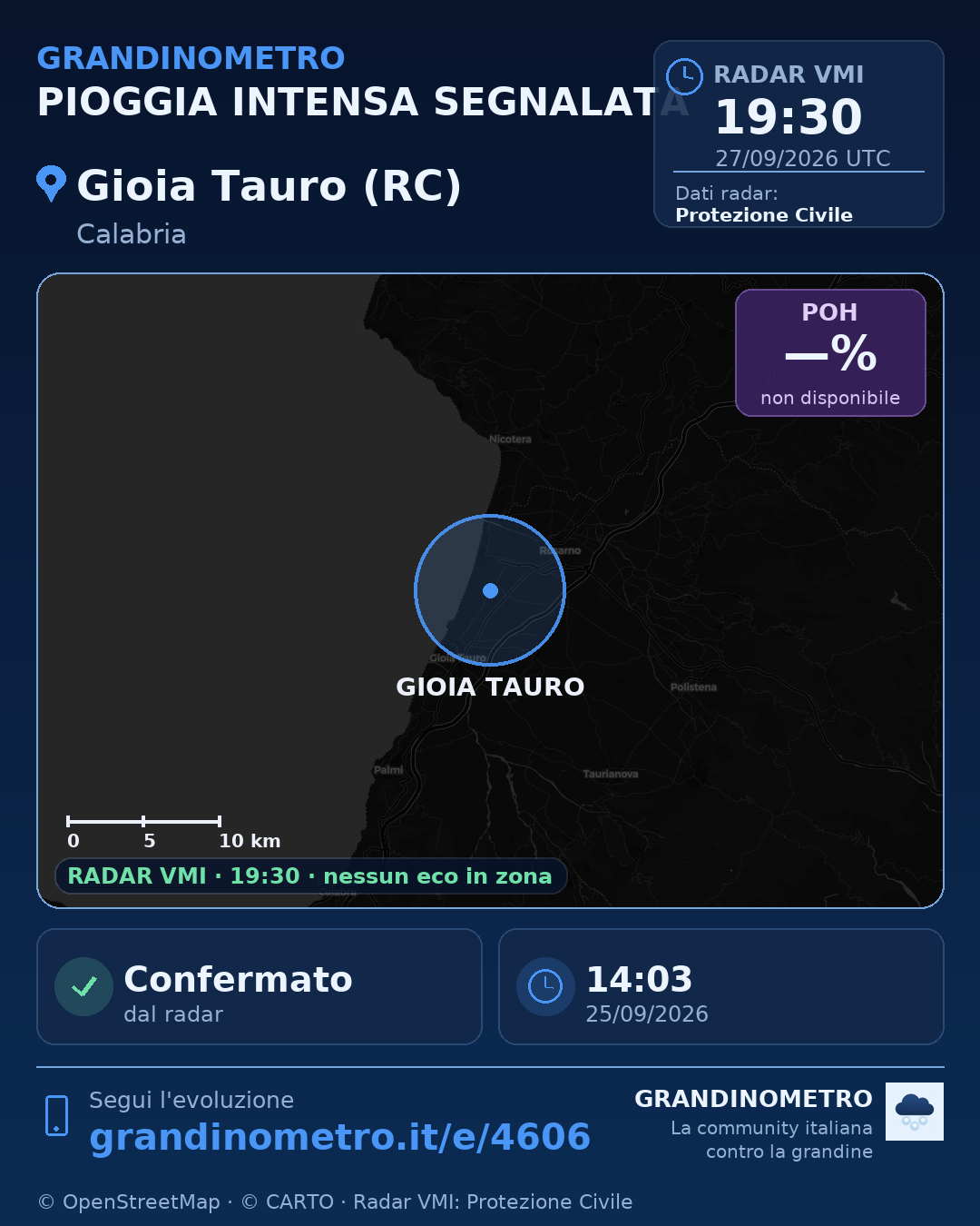 Mappa dell'evento: pioggia intensa a Gioia Tauro (RC)