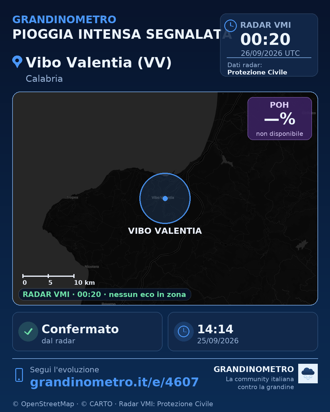 Mappa dell'evento: pioggia intensa a Vibo Valentia (VV)