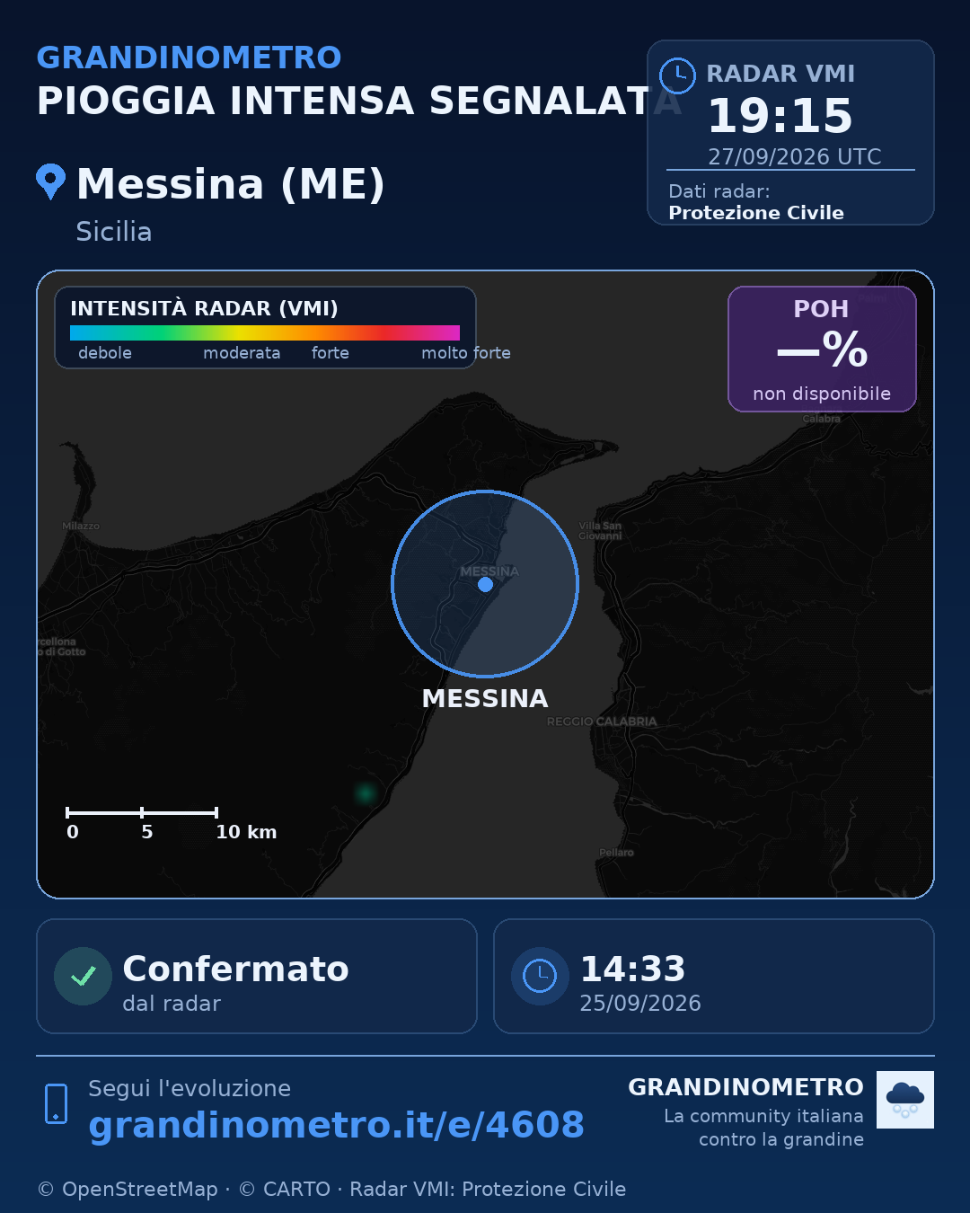 Mappa dell'evento: pioggia intensa a Messina (ME)