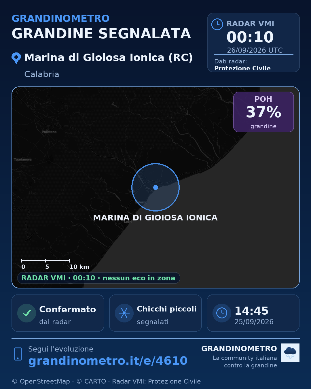 Mappa dell'evento: grandine a Marina di Gioiosa Ionica (RC)