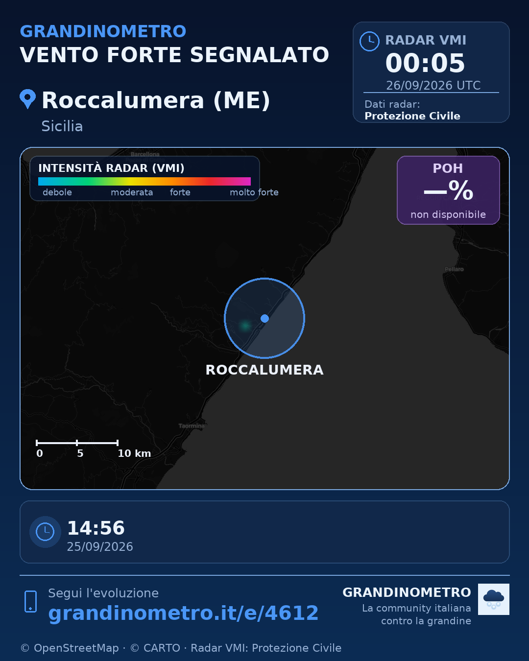 Mappa dell'evento: vento forte a Roccalumera (ME)