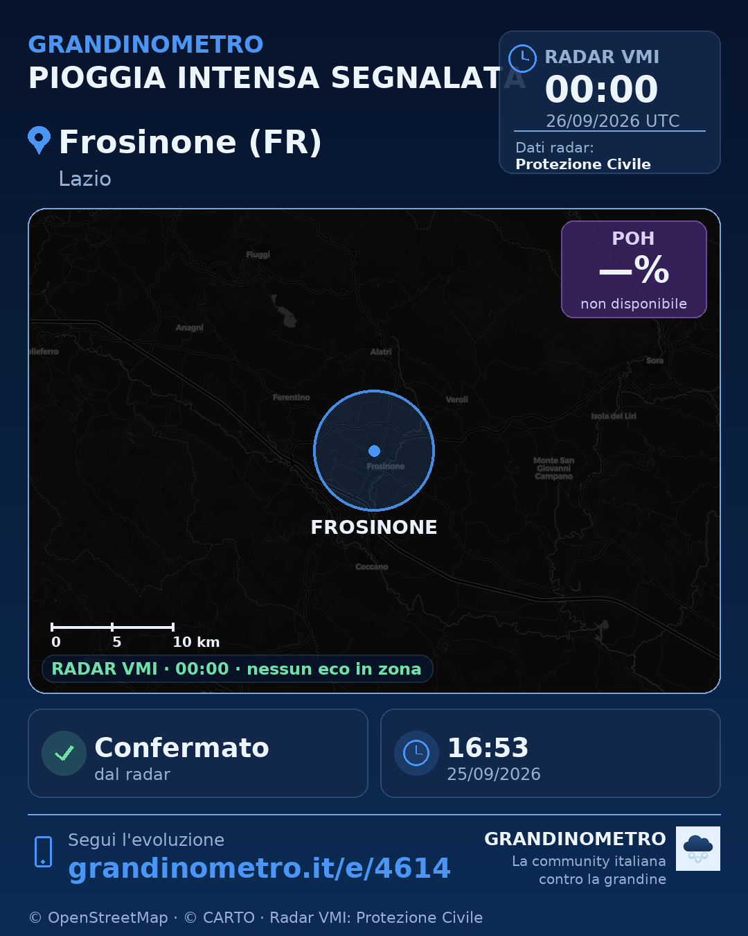 Mappa dell'evento: pioggia intensa a Frosinone (FR)