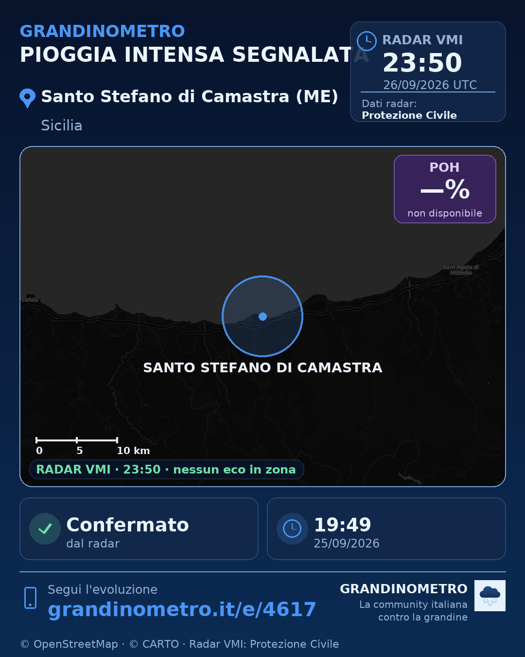 Mappa dell'evento: pioggia intensa a Santo Stefano di Camastra (ME)