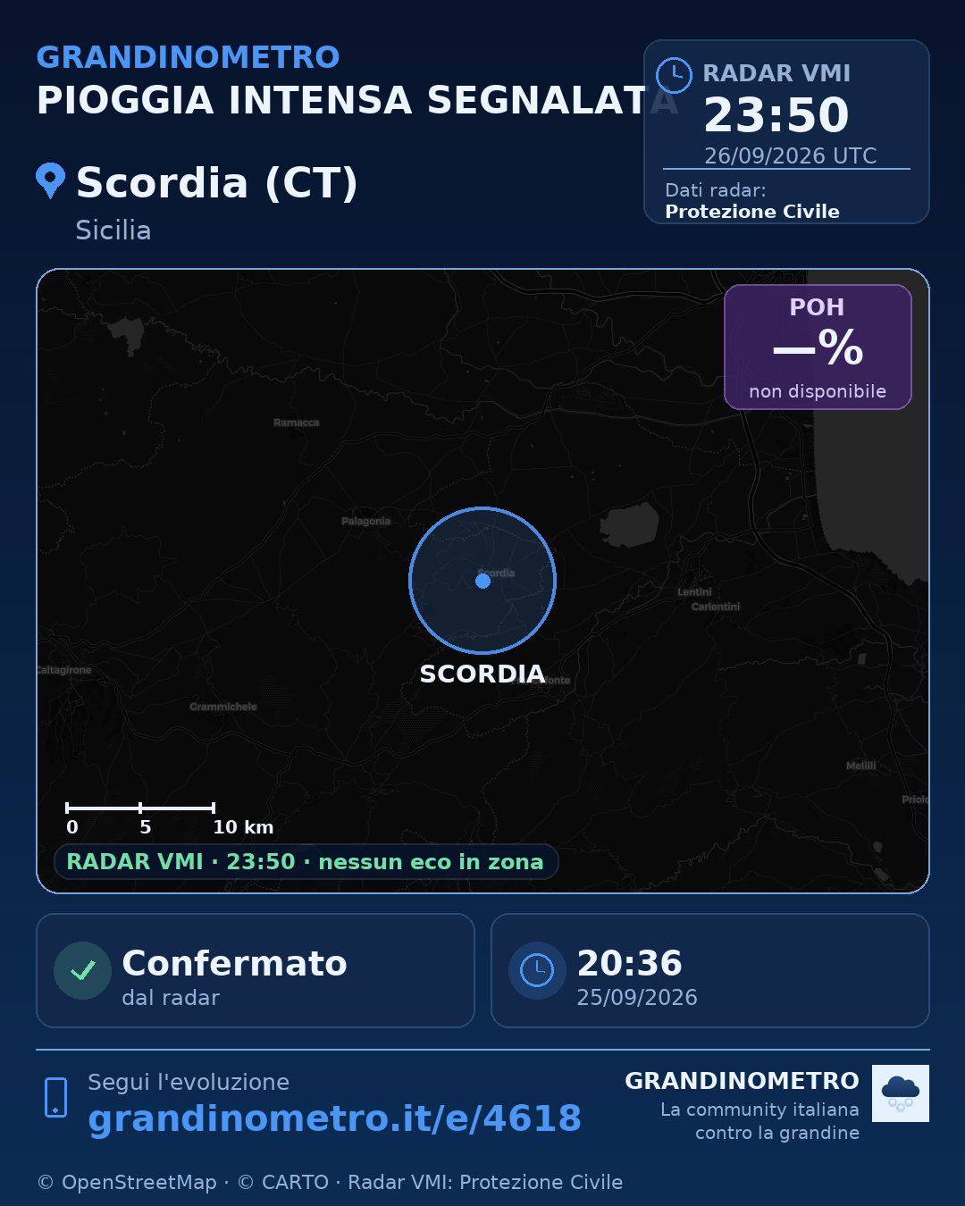 Mappa dell'evento: pioggia intensa a Scordia (CT)