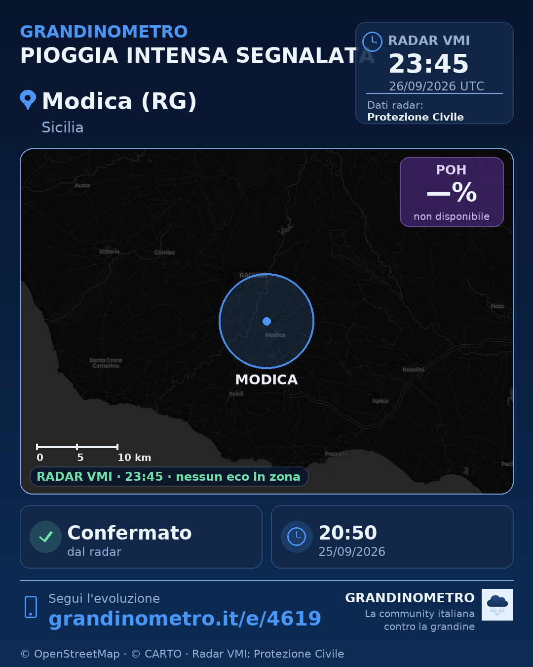 Mappa dell'evento: pioggia intensa a Modica (RG)