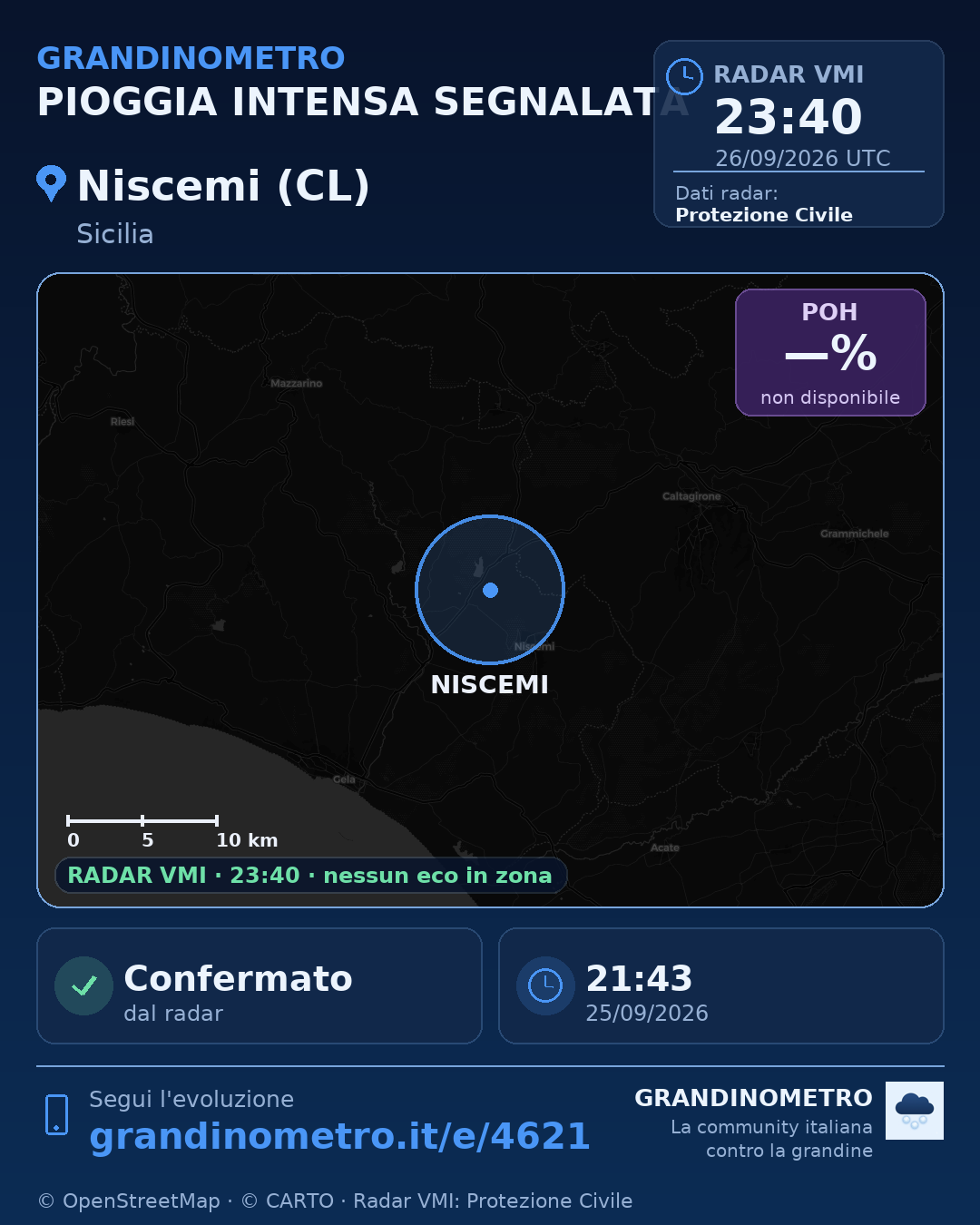Mappa dell'evento: pioggia intensa a Niscemi (CL)