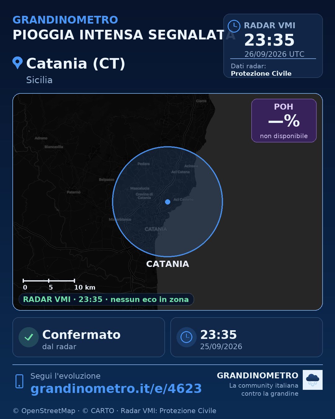 Mappa dell'evento: pioggia intensa a Catania (CT)