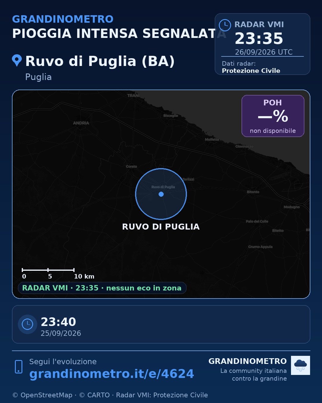 Mappa dell'evento: pioggia intensa a Ruvo di Puglia (BA)