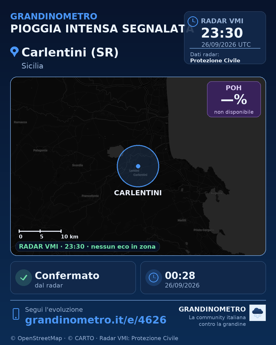 Mappa dell'evento: pioggia intensa a Carlentini (SR)
