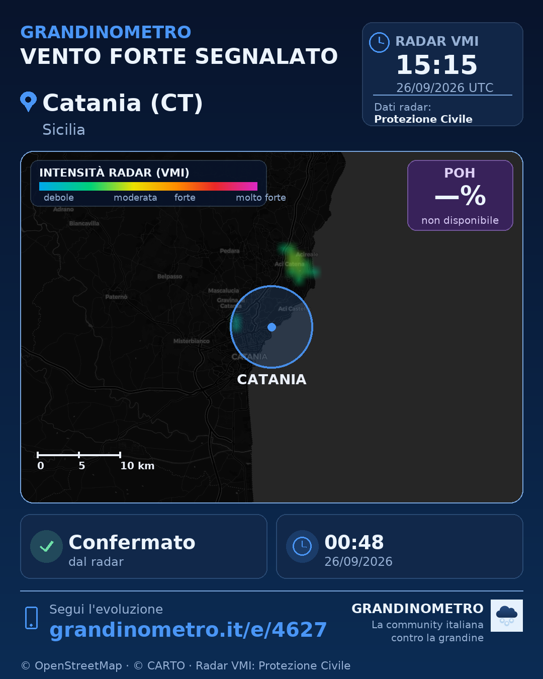 Mappa dell'evento: vento forte a Catania (CT)