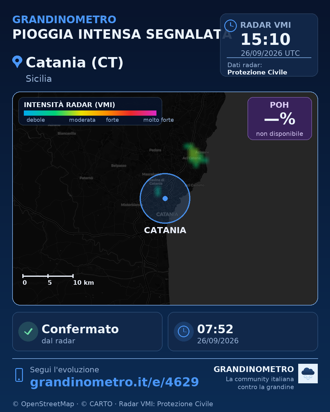 Mappa dell'evento: pioggia intensa a Catania (CT)