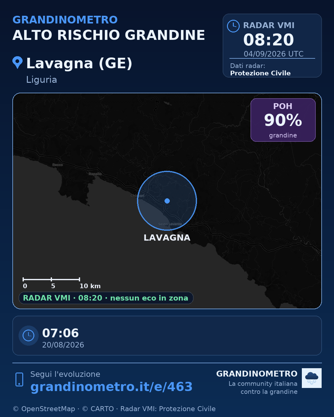 Mappa dell'evento: grandine a Lavagna (GE)
