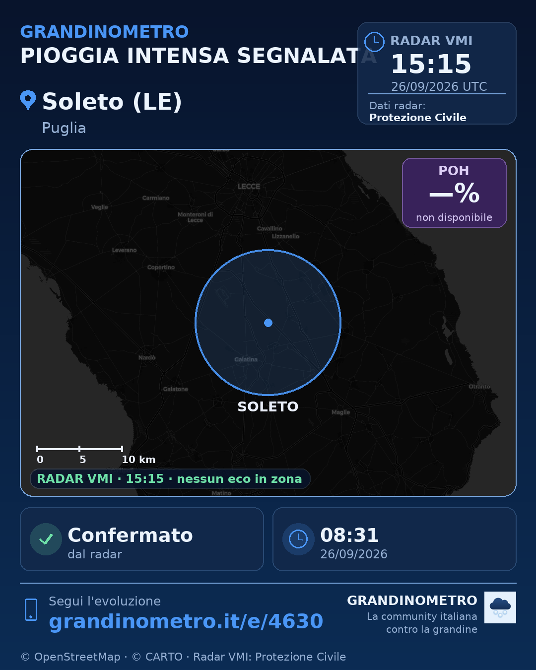 Mappa dell'evento: pioggia intensa a Soleto (LE)