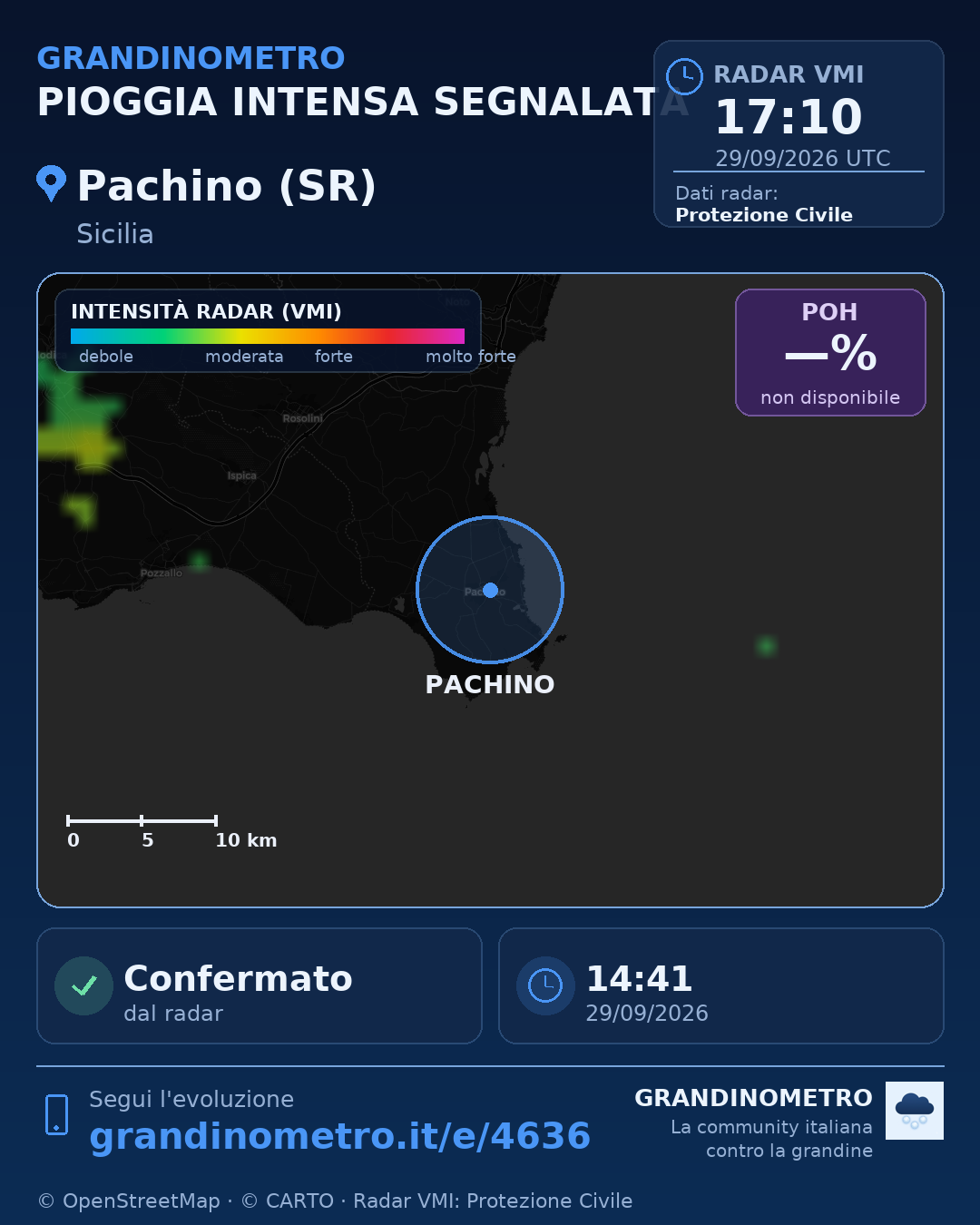 Mappa dell'evento: pioggia intensa a Pachino (SR)