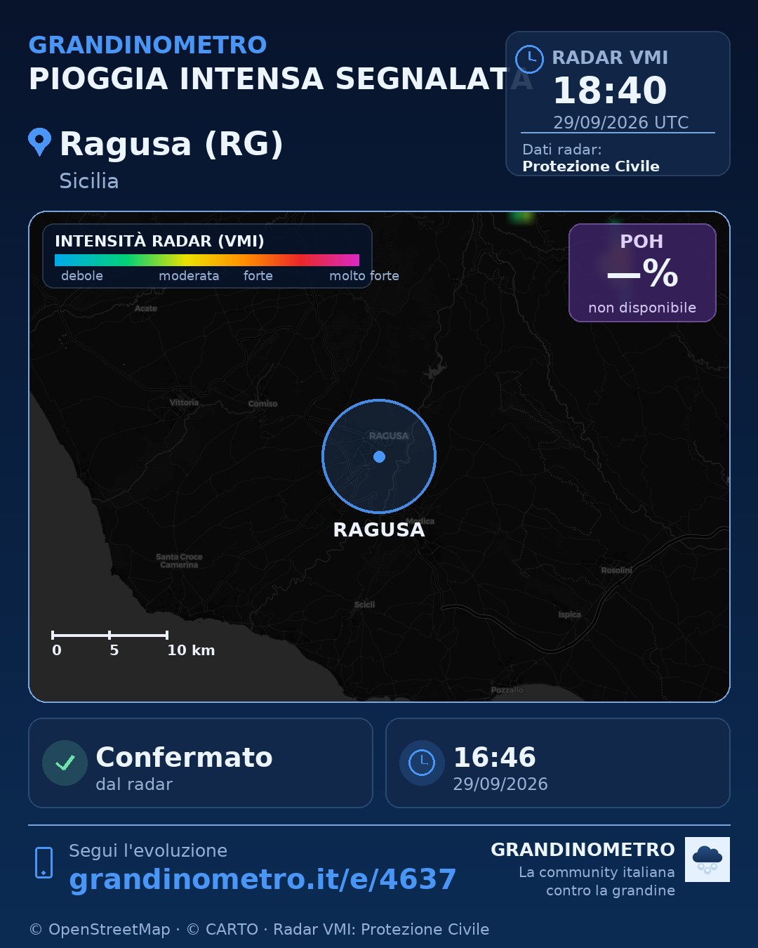 Mappa dell'evento: pioggia intensa a Ragusa (RG)