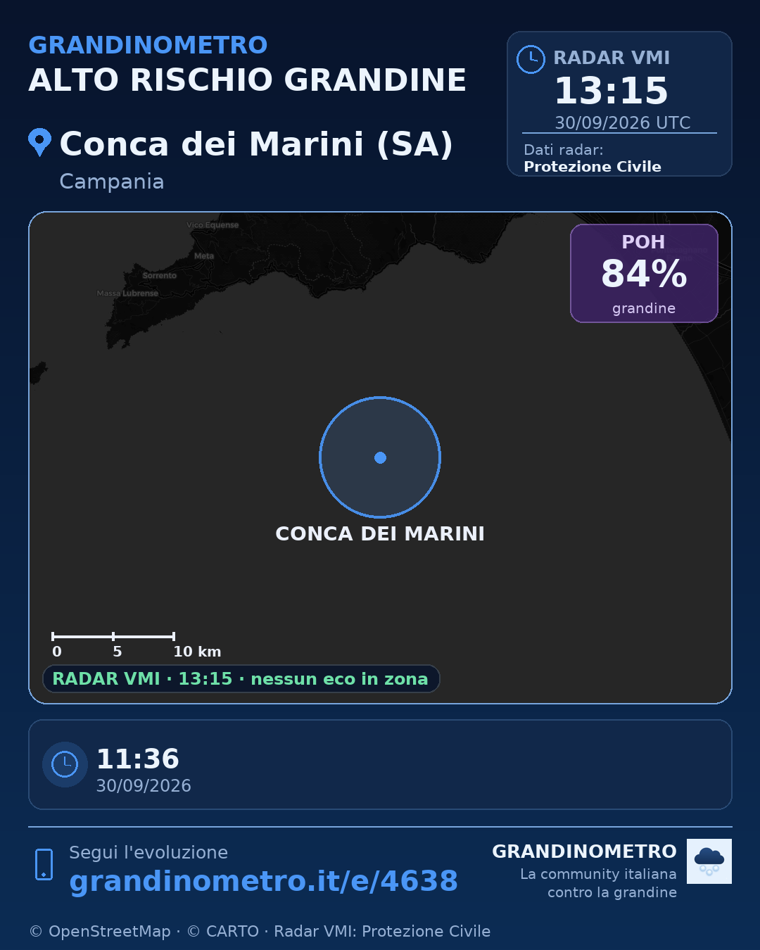 Mappa dell'evento: grandine a Conca dei Marini (SA)