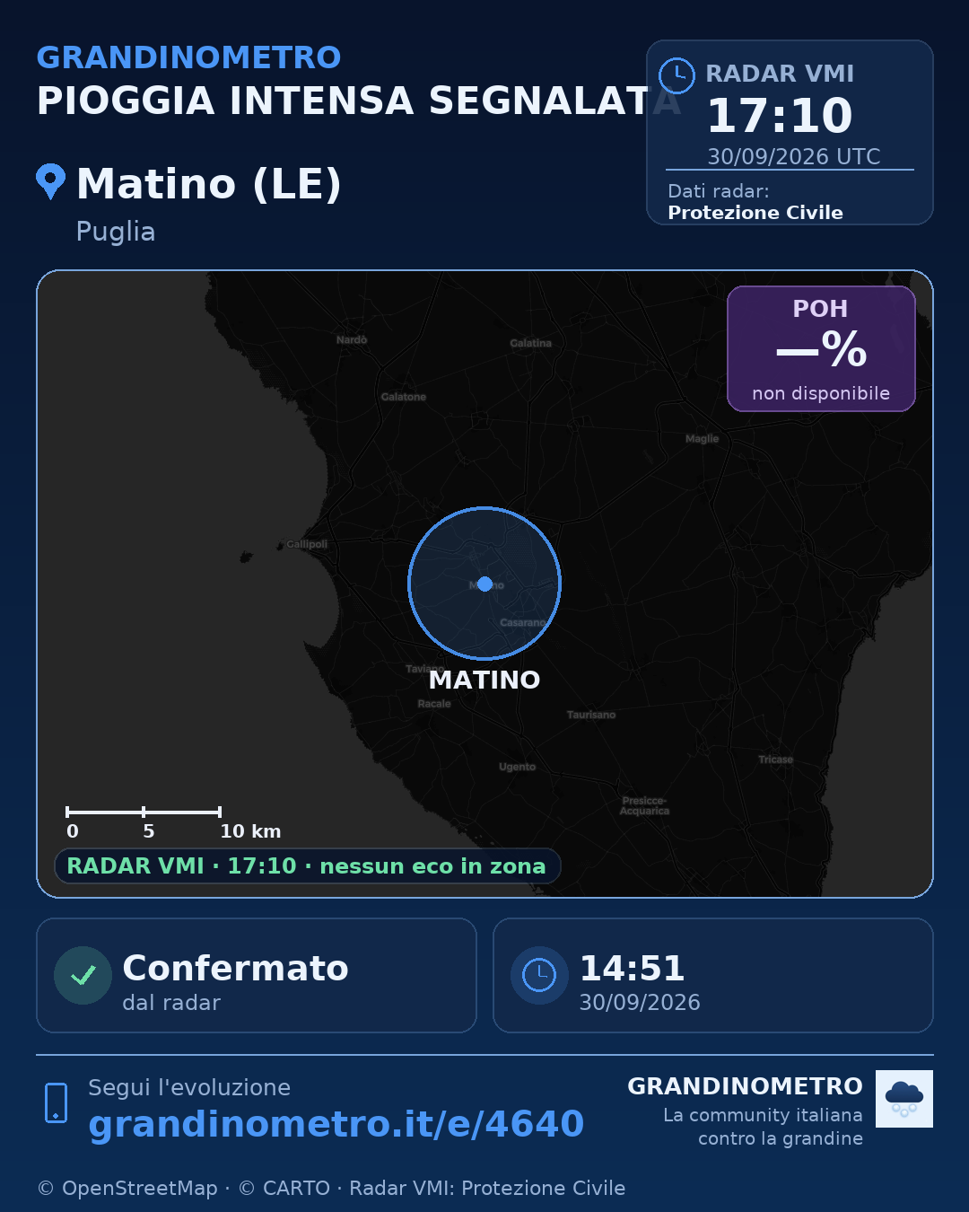 Mappa dell'evento: pioggia intensa a Matino (LE)