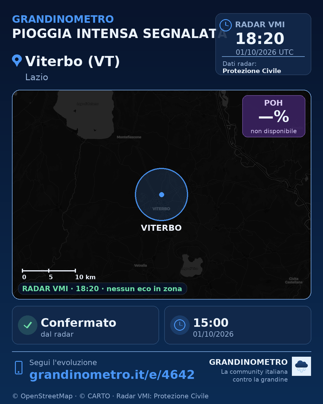 Mappa dell'evento: pioggia intensa a Viterbo (VT)