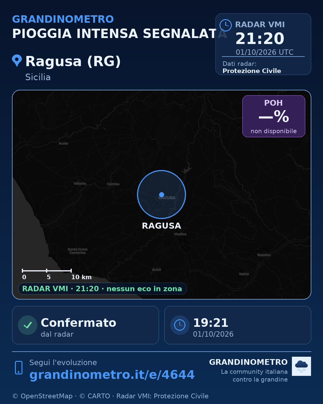 Mappa dell'evento: pioggia intensa a Ragusa (RG)