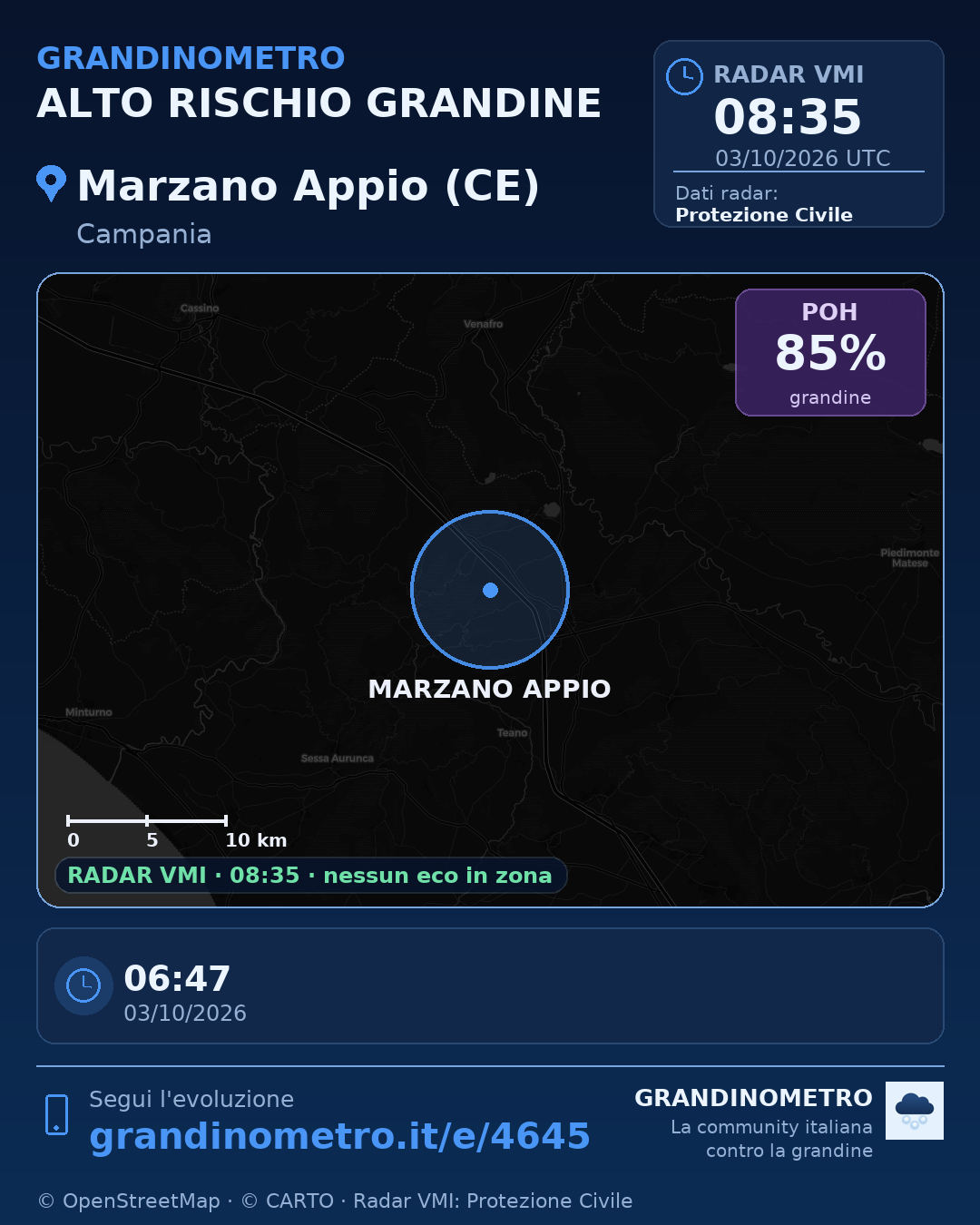Mappa dell'evento: grandine a Marzano Appio (CE)