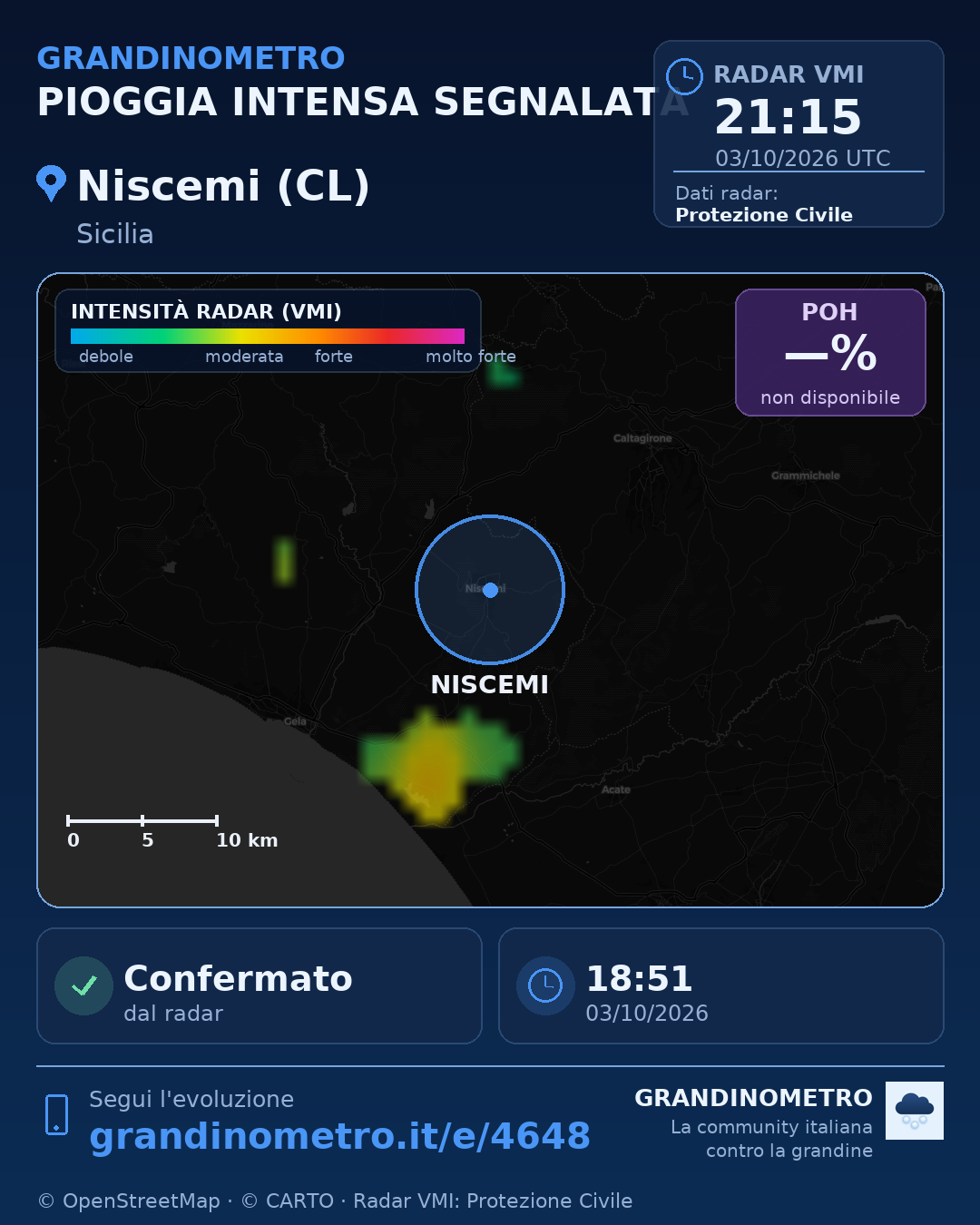Mappa dell'evento: pioggia intensa a Niscemi (CL)
