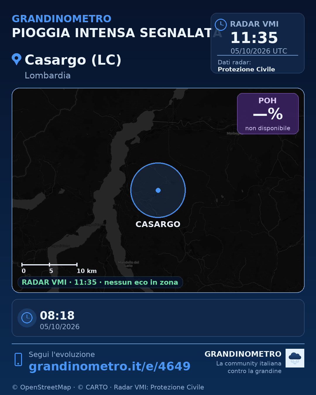Mappa dell'evento: pioggia intensa a Casargo (LC)
