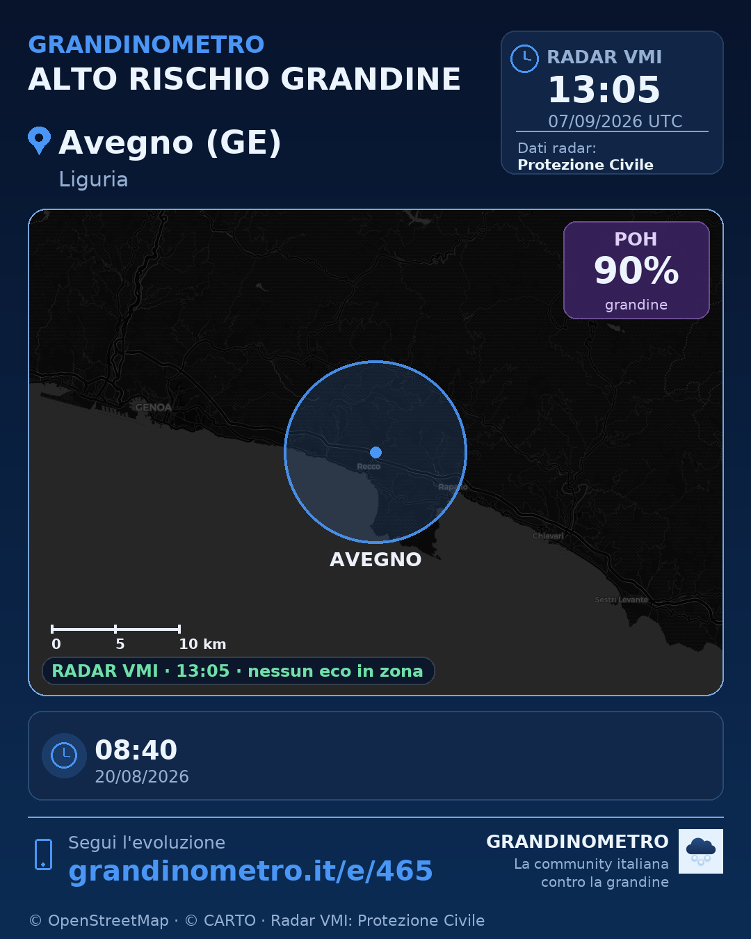 Mappa dell'evento: grandine ad Avegno (GE)