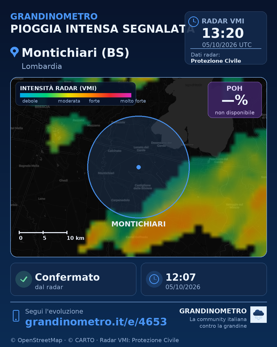 Mappa dell'evento: pioggia intensa a Montichiari (BS)