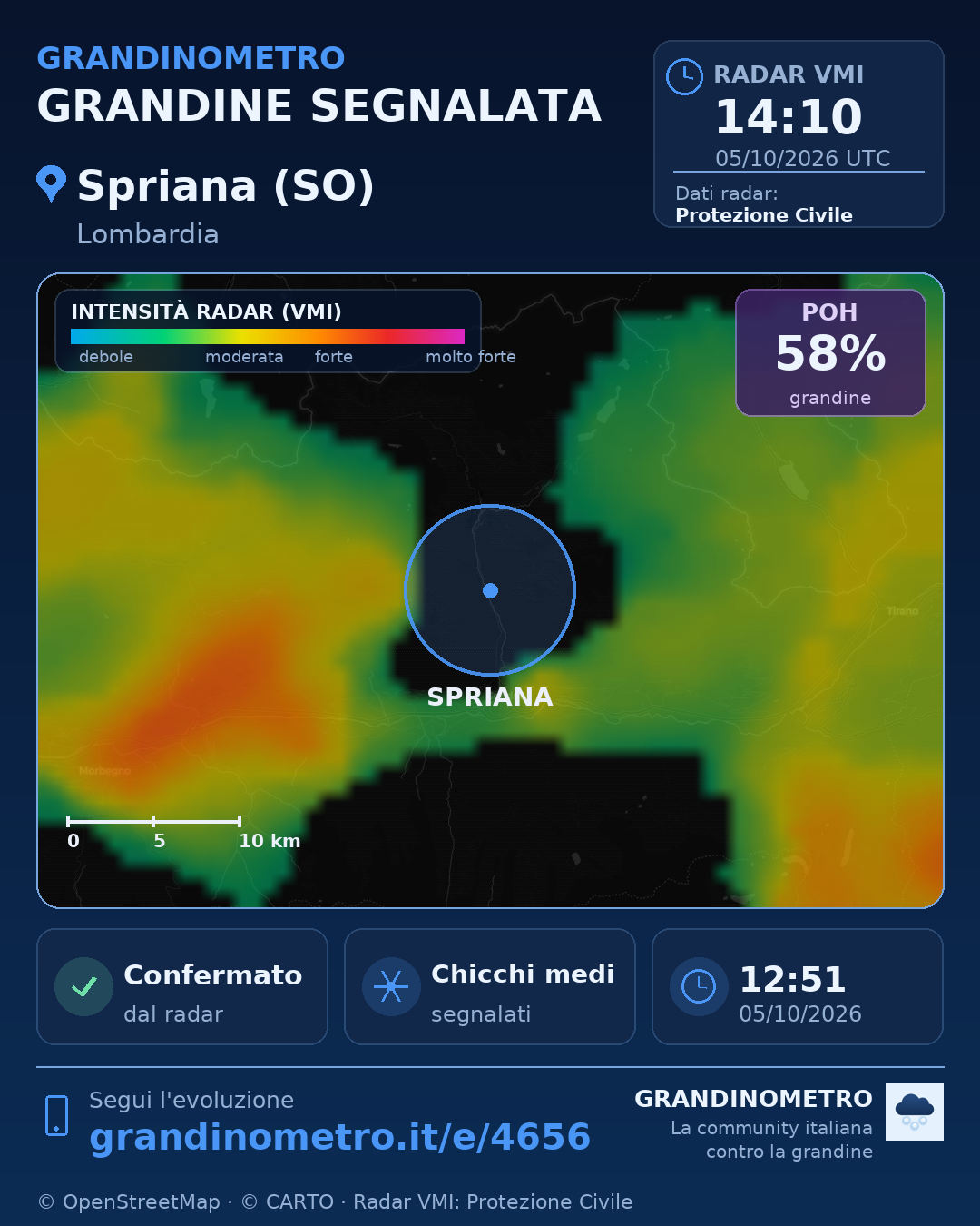 Mappa dell'evento: grandine a Spriana (SO)