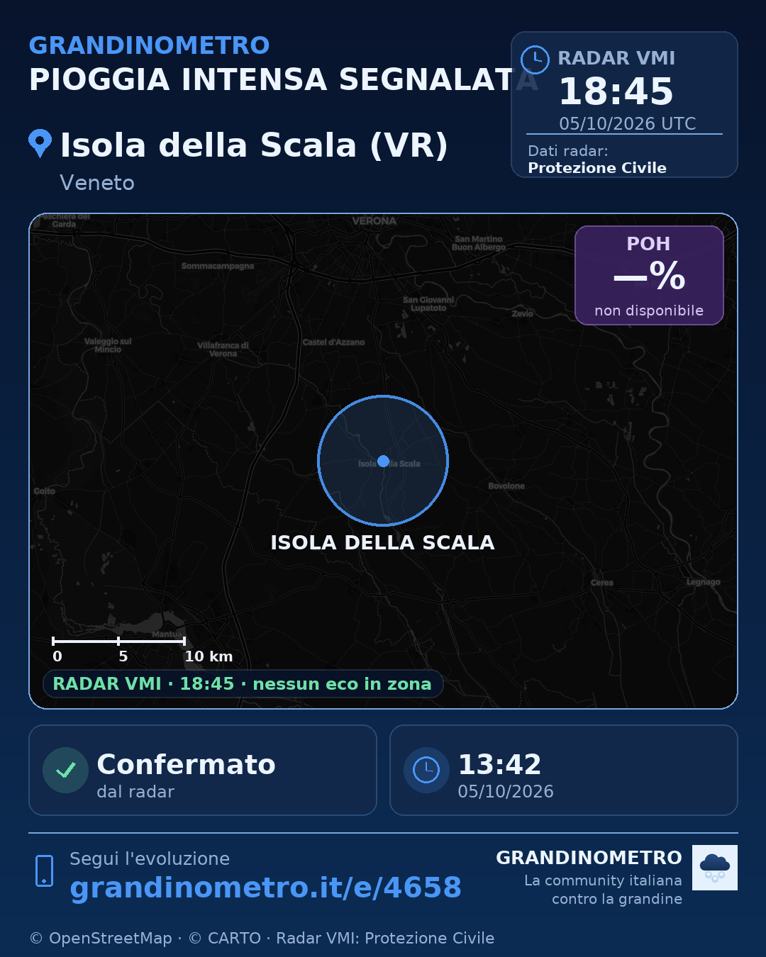Mappa dell'evento: pioggia intensa a Isola della Scala (VR)