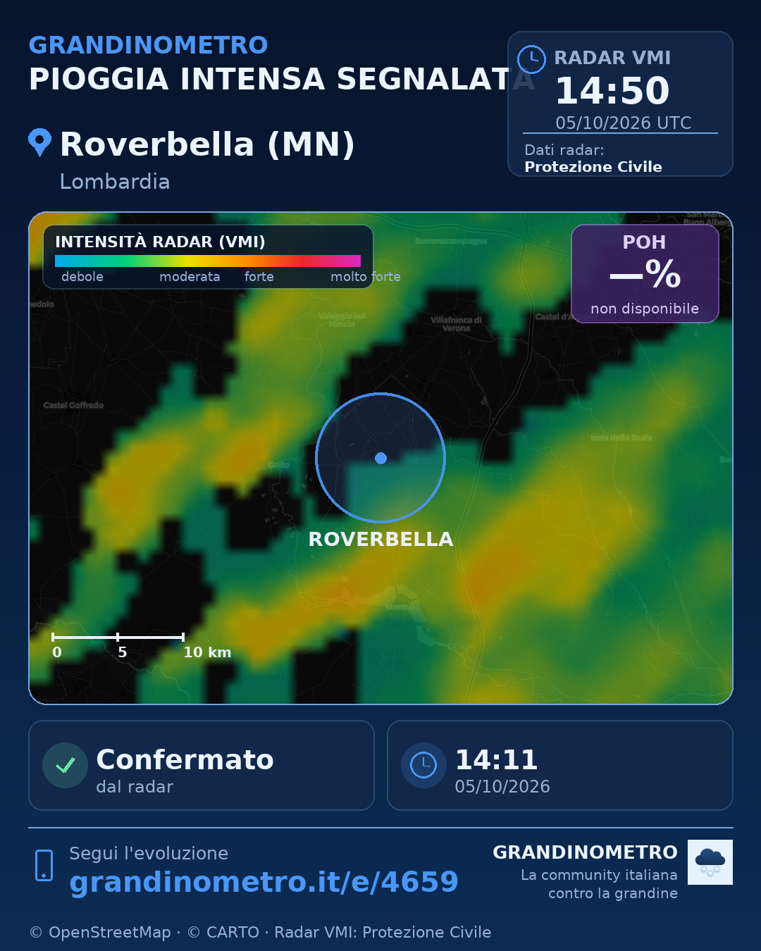 Mappa dell'evento: pioggia intensa a Roverbella (MN)