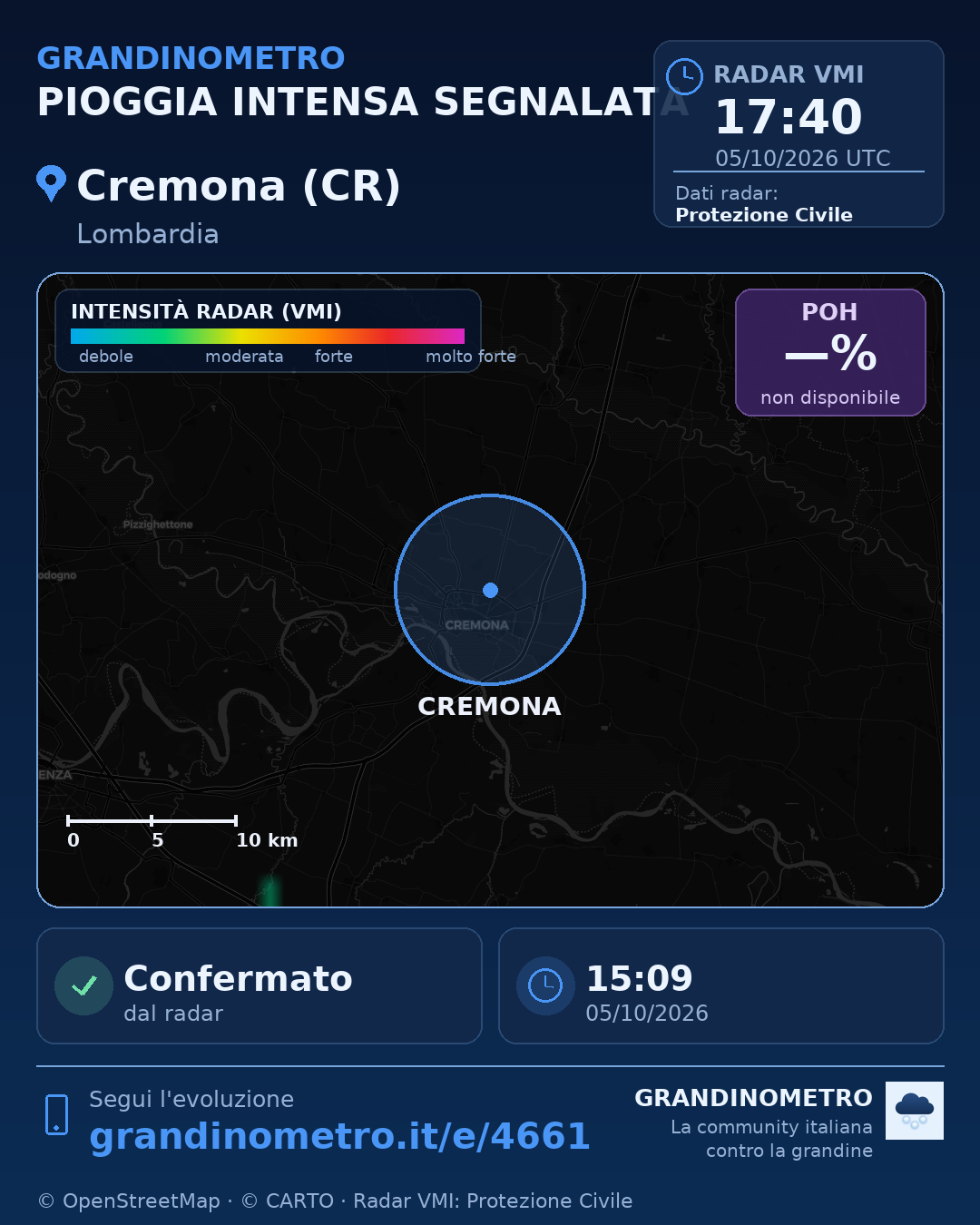 Mappa dell'evento: pioggia intensa a Cremona (CR)