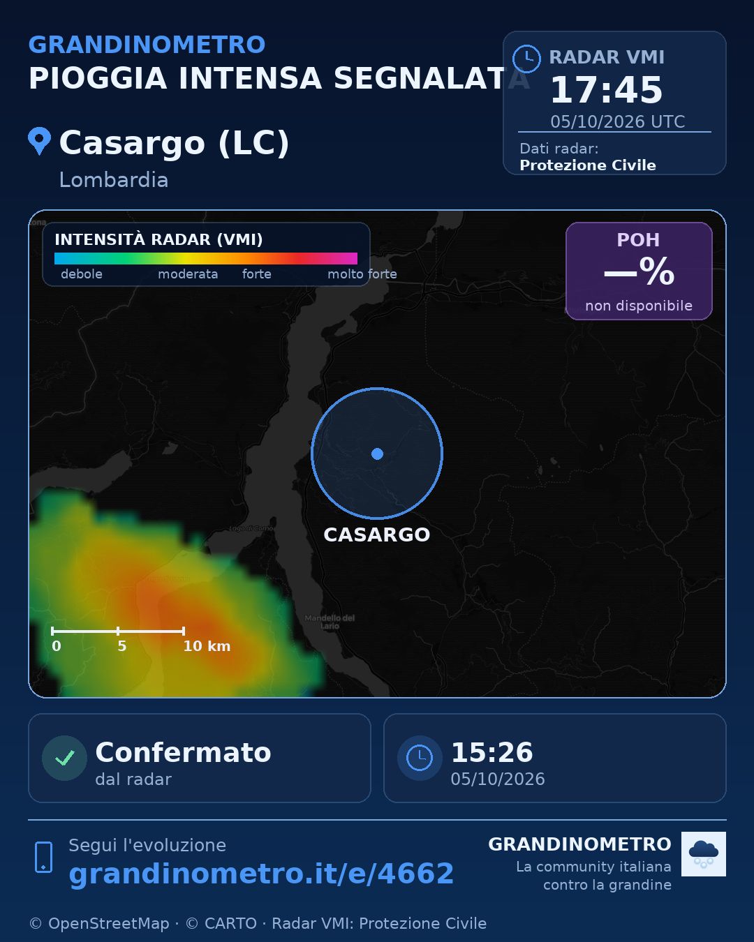 Mappa dell'evento: pioggia intensa a Casargo (LC)